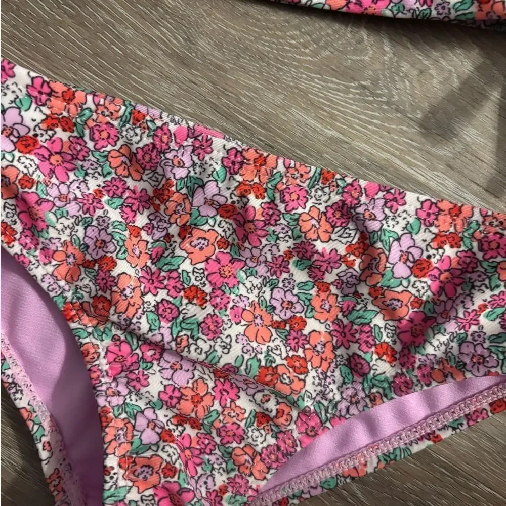 Girls Wonder Nation Floral Bikini Swimsuit with Green Straps Sz S 6-6X